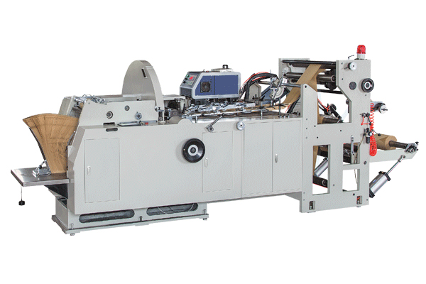 Paper bag machine production of various types of paper bags introduced
